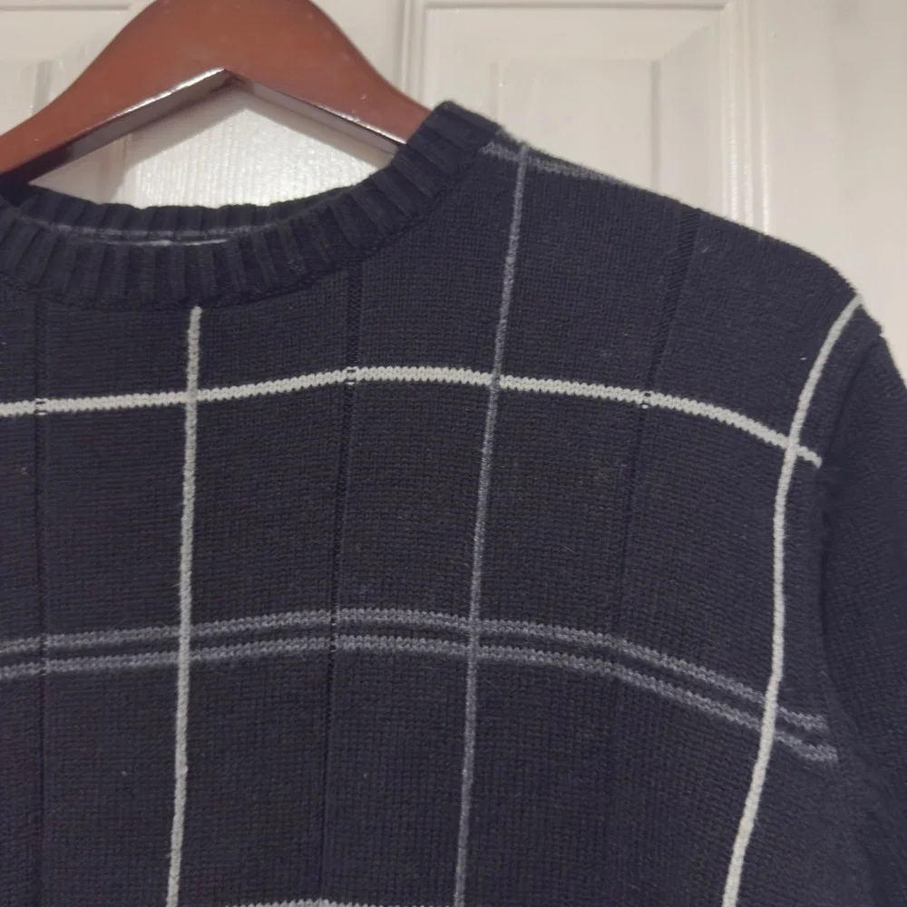 Oscar de la Renta Black Windowpane Grid Crewneck Sweater Size M‎